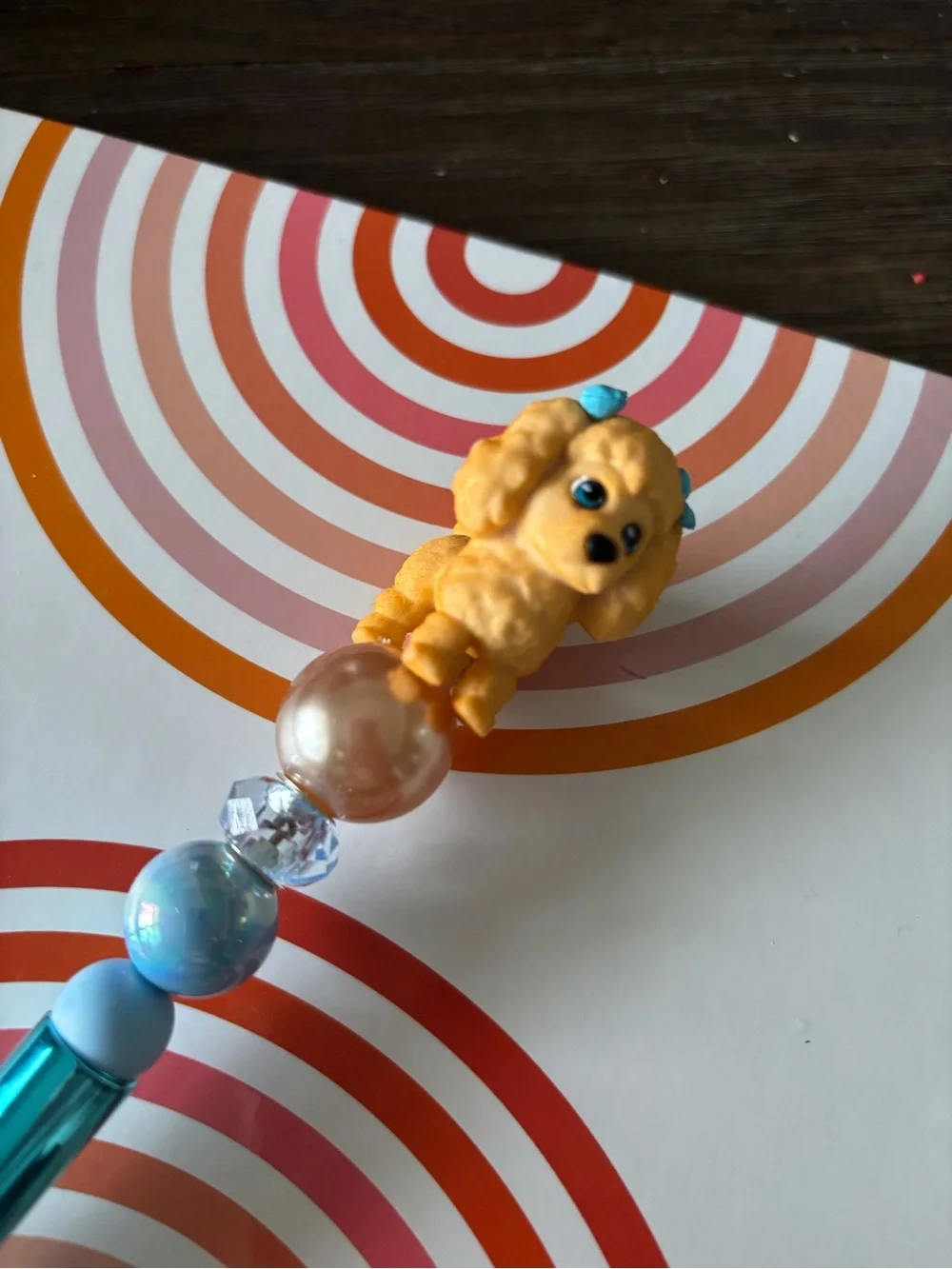 Puppy in my Pocket: Blonde poodle handmade beaded pen